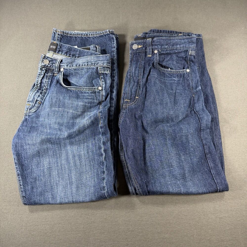 Lot of 2 Hugo Boss Jeans Mens 32x32 Blue Denim Alabama Jacksons Linen Stretch